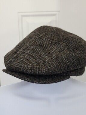 Vintage Lake Of The Isles Newsboy Cap Herringbone Cabbie 100% Wool Ear Flaps Med